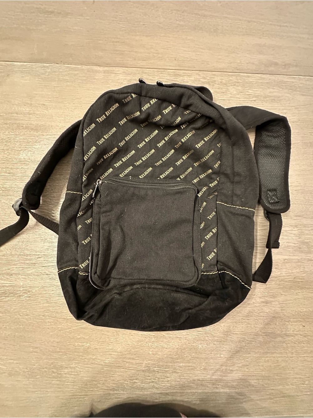 True Religion Black Canvas Backpack with Logo Print